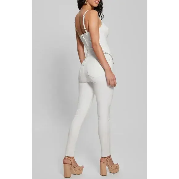 Guess Vanna Sleeveless Skinny Leg Denim Jumpsuit White Womens Size M x 29 NWT - Picture 3 of 15